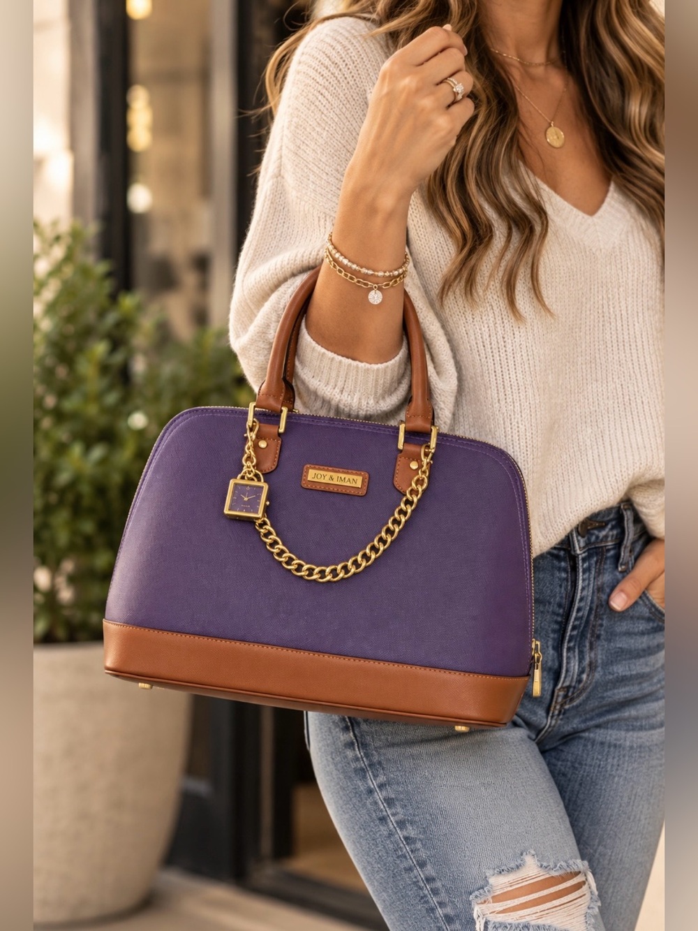 NWOT Joy & Iman Split Leather Timeless Handbag